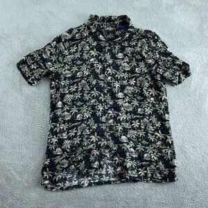 Campia Black Tropical Print Mens Short Sleeve Shirt Size L Rayon 5609